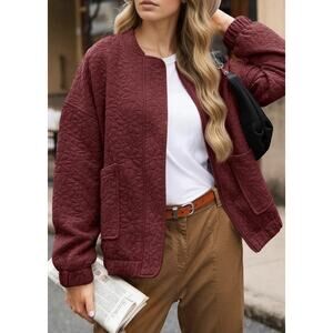 Tankaneo Quilted Bomber JacketsLightweight Zip Up Burgundy Women’s M
